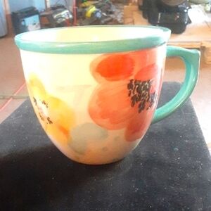 The Pioneer Woman. Floral Ceramic Mug with Teal Rim